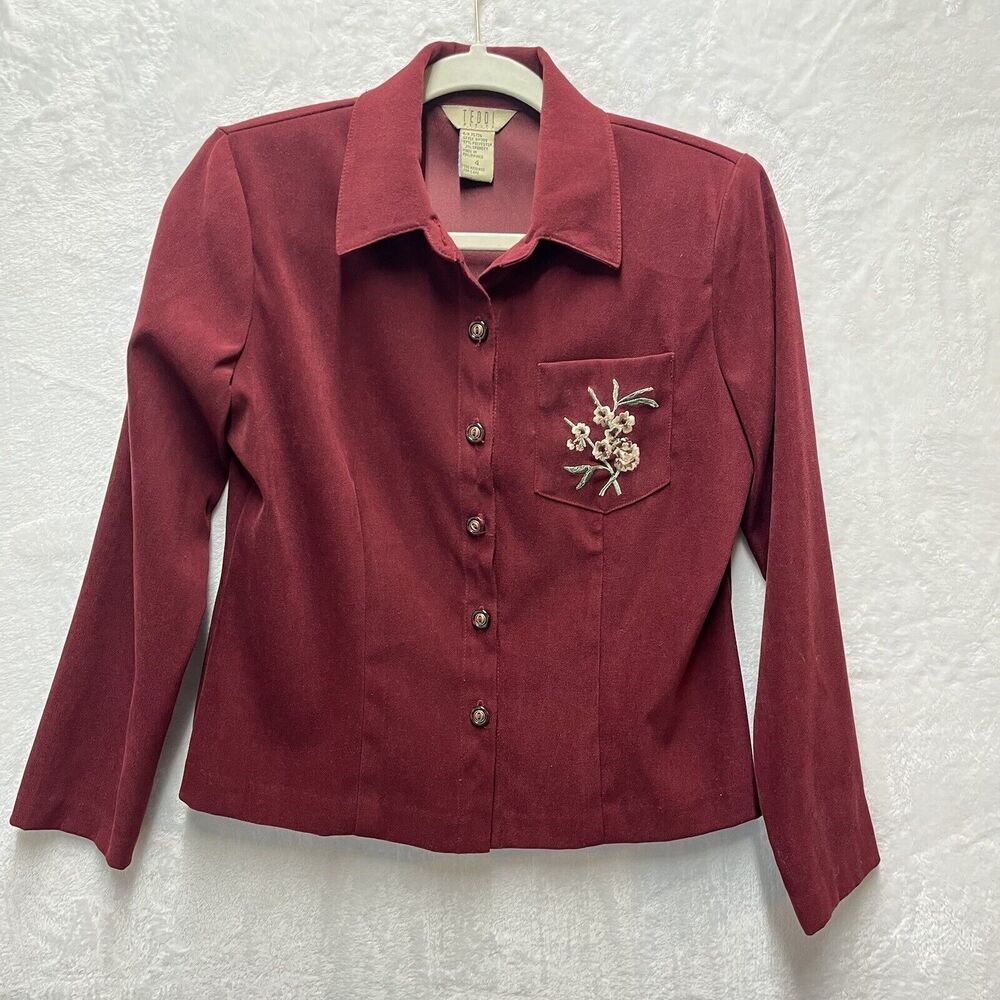 TEDDI Blazer Jacket Womens 4 Maroon Floral Embroidered Career Workwear